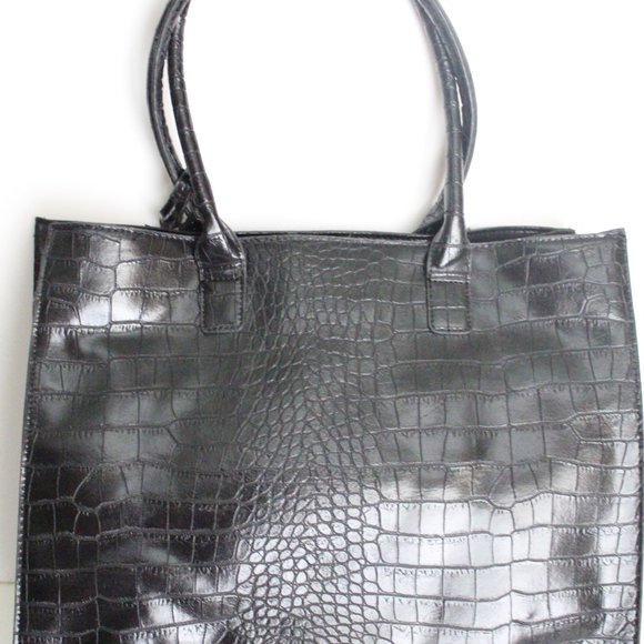 NWT Black Faux Croc Tote Bag - Picture 3 of 6
